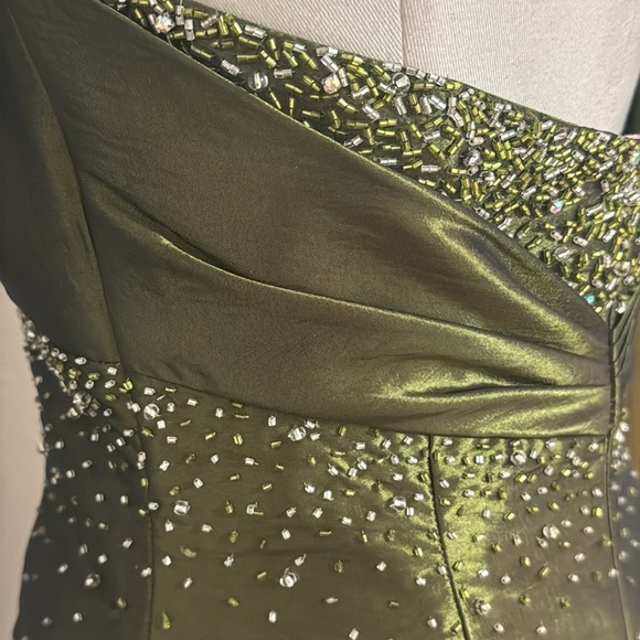 FLIRT Maggie Sottero Olive Green Beaded Dress Gown Prom Dance Formal 6 Train - Picture 8 of 14